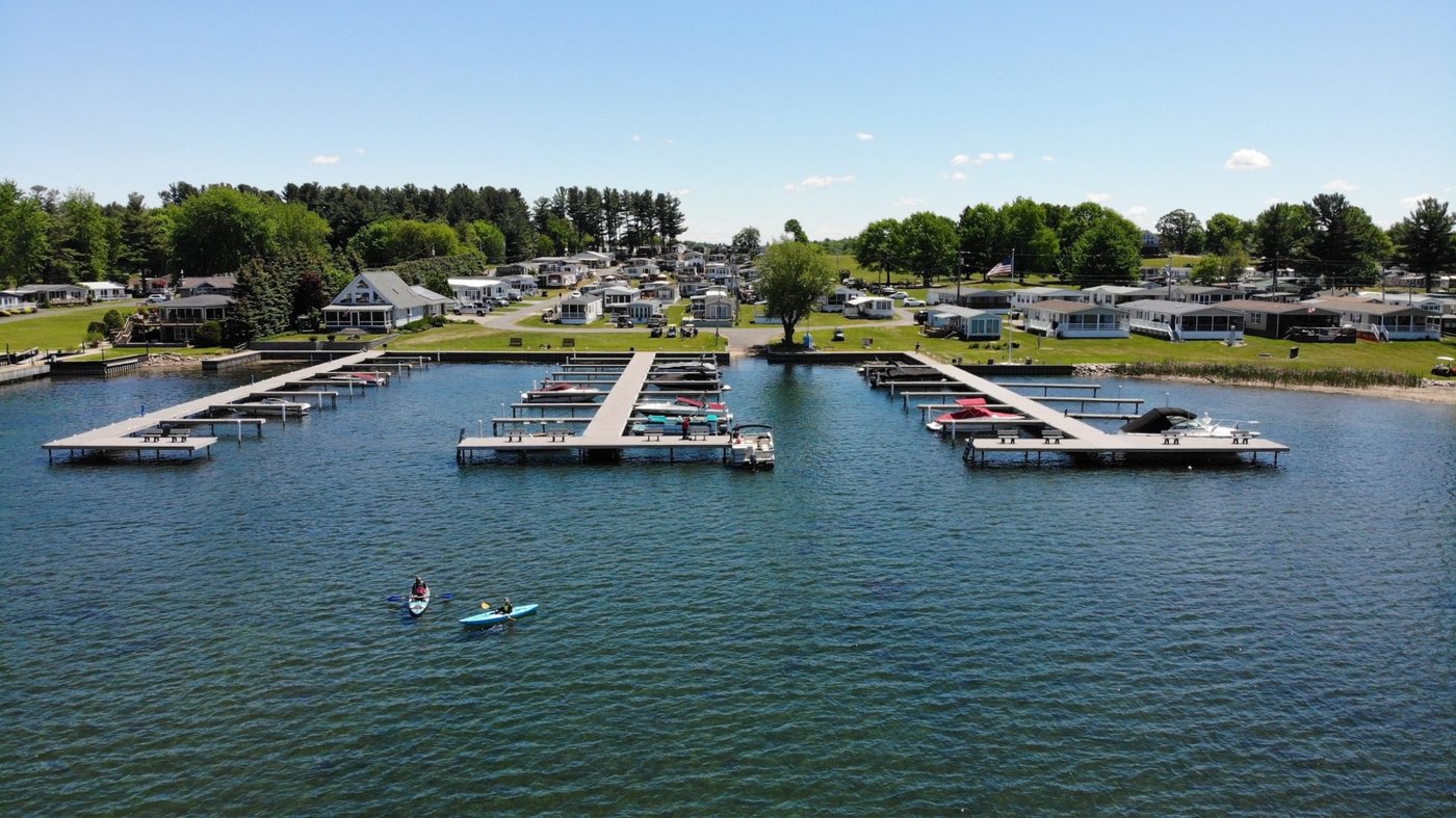 Aerial view of Meadow Lane Park marina and community